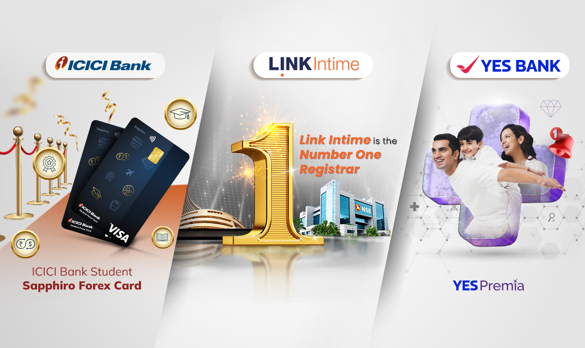 Image showcasing the logos of ICICI Bank, YES Bank, NSE, and Link Intime, likely representing a collaborative project or partnership between these financial institutions.