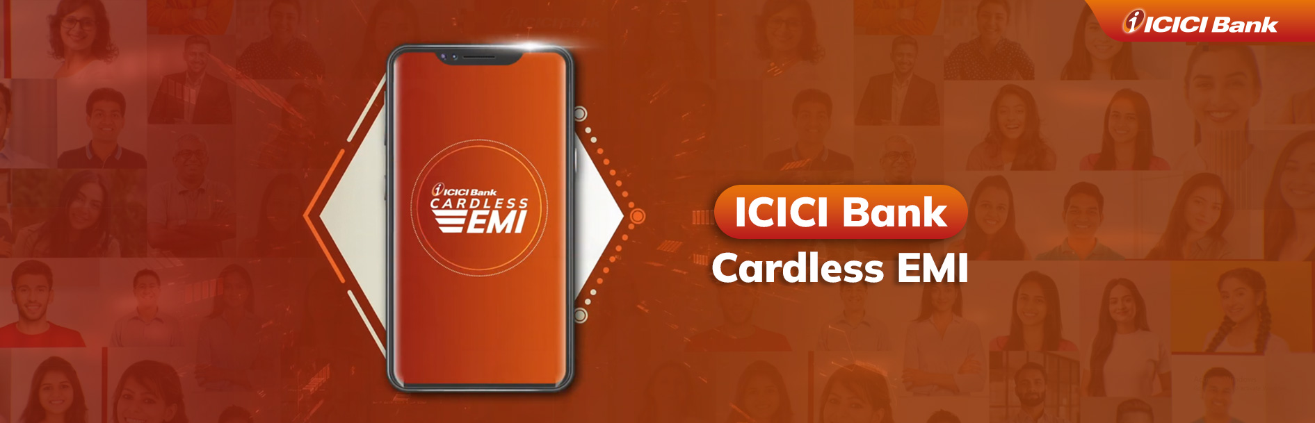 ICICI Bank Cardless EMI feature on a mobile phone screen. Design by Greysell