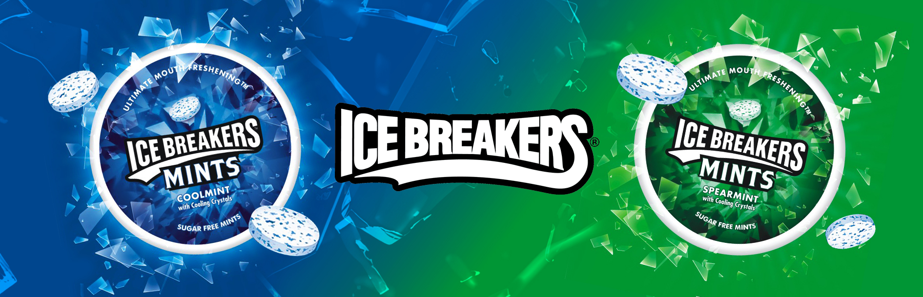 Ice Breakers Cool Mint and Spearmint packages, with the logo and exploding mint visuals. Design by Greysell.