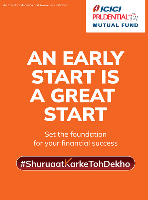 ICICI Prudential Mutual Fund text-based ad with the tagline An early start is a great start. Created by Greysell.