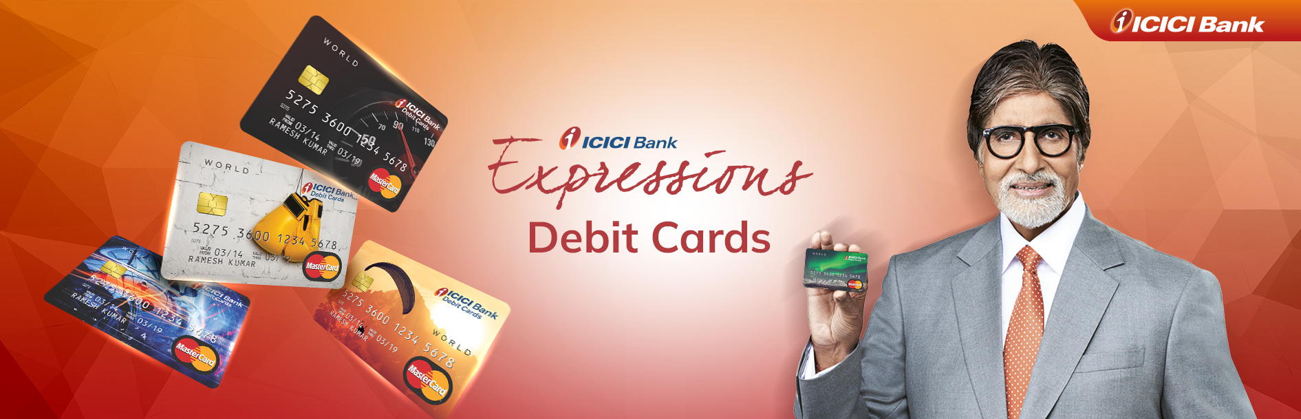 ICICI Bank Expressions Debit Cards, showcasing different card designs. Created by Greysell.