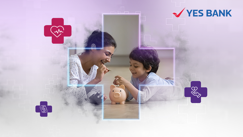 Image depicting a child saving money in a piggy bank, symbolizing the importance of early financial literacy. This image is likely part of a financial awareness campaign by YES Bank, created by Greysell Company, a leading marketing agency specializing in the BFSI industry.