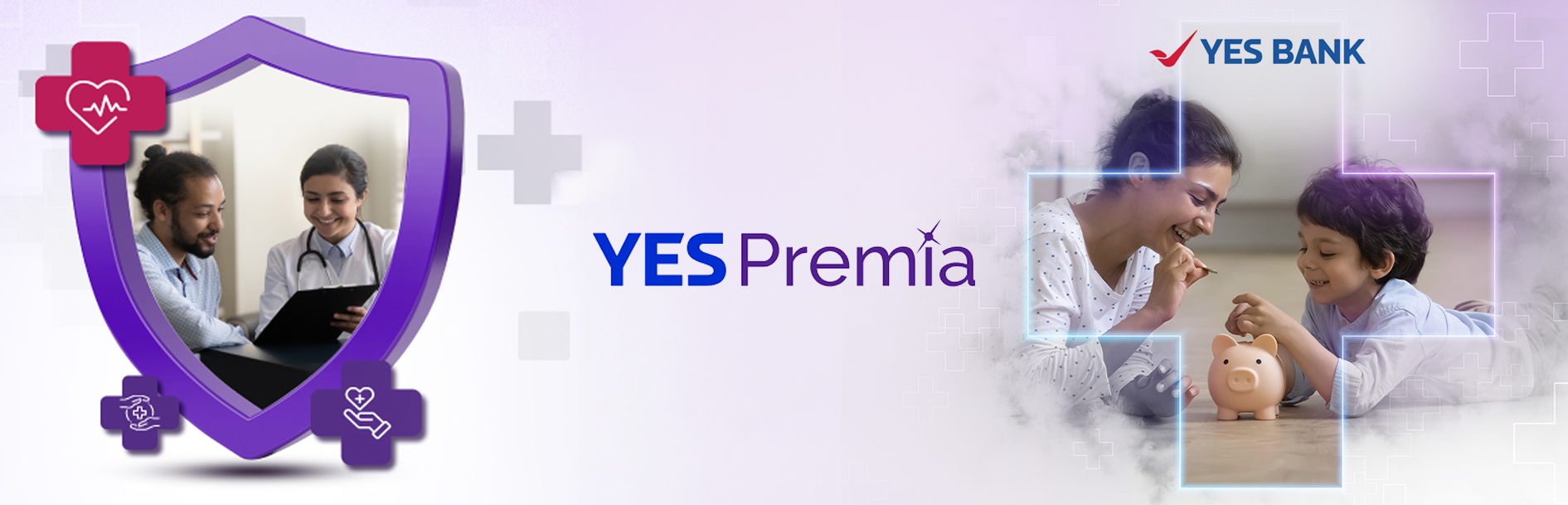 YES BANK branding, featuring the corporate logo and the YES Premia sub-brand logo. Created by Greysell.